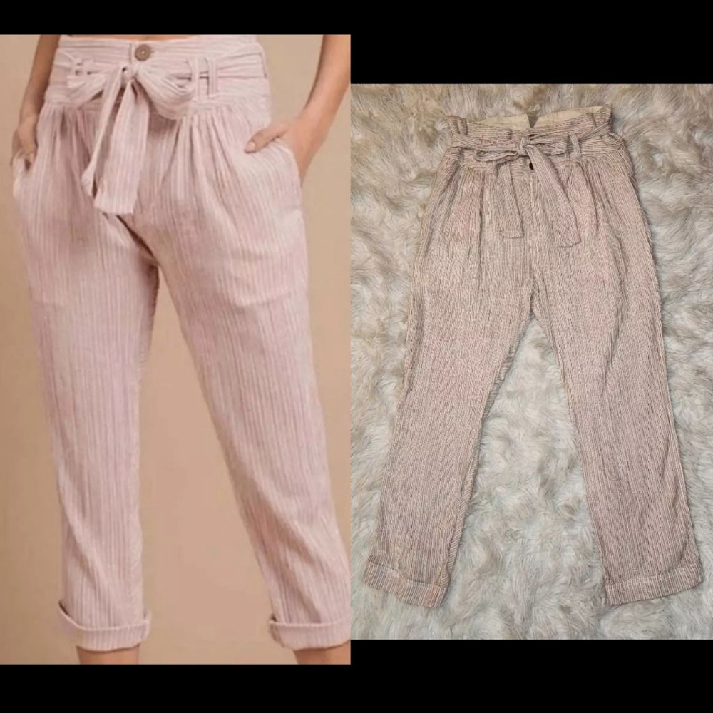 Free People Rumors Yarn Dye Harem Pants Textured High Waist Size 0 Beige Red